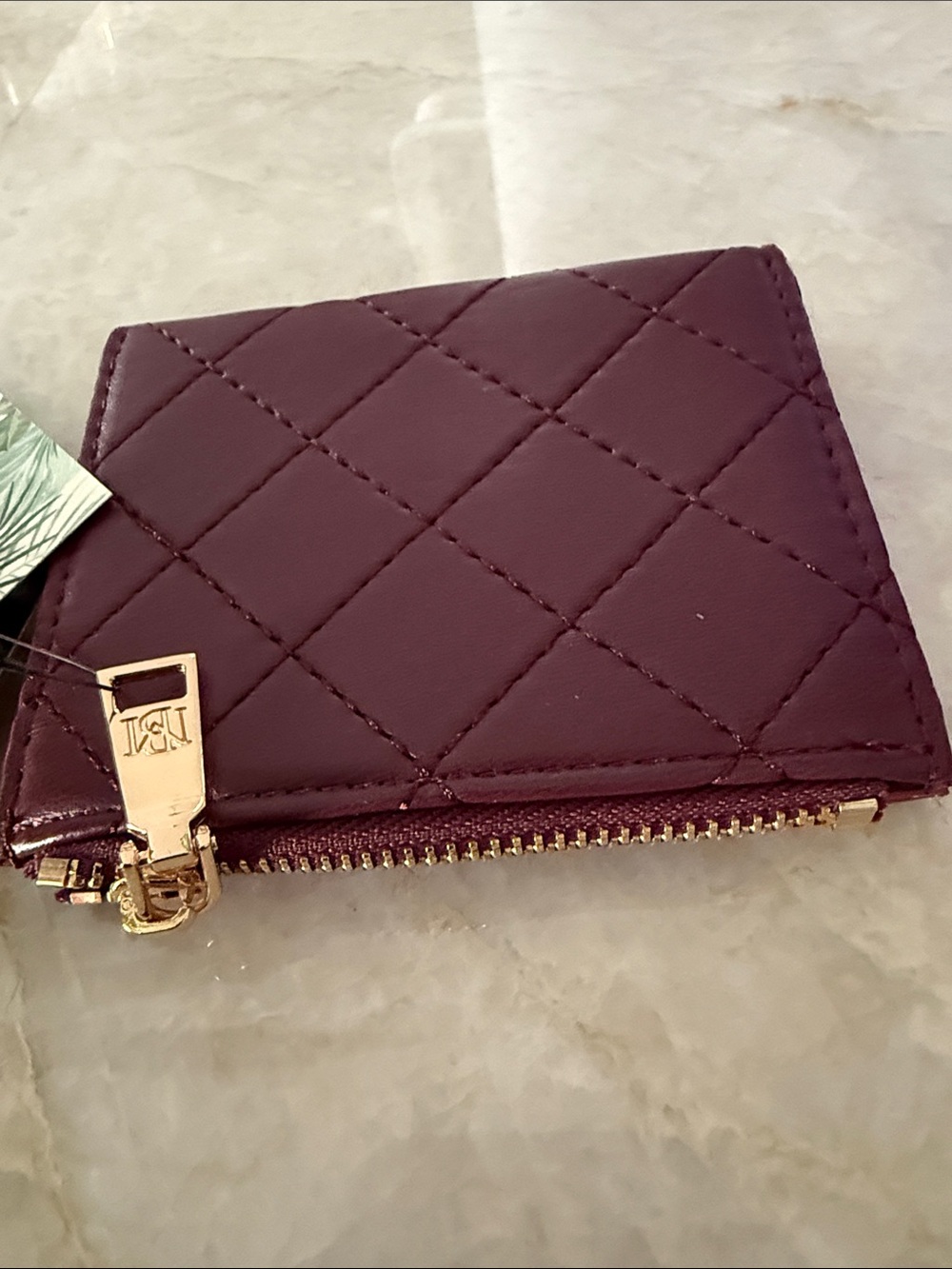 Badgley Mischka NWT Quilted Burgundy Wallet with Gold Accent - Picture 3 of 5